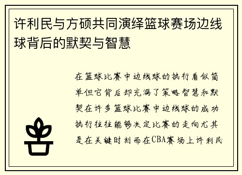 许利民与方硕共同演绎篮球赛场边线球背后的默契与智慧